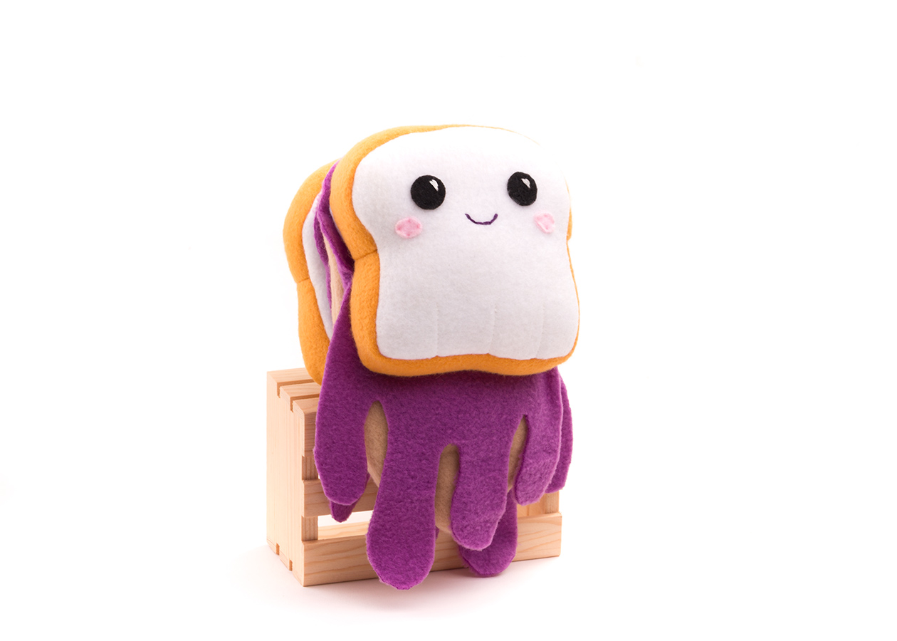 Peanut-butter Jellyfish plush toys by Sophia Adalaine // cute handmade PBJ sandwich pun