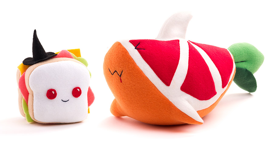 Halloween Sand-witch and Blood Orange Shark plush by Sophia Adalaine // handmade limited time happy food puns