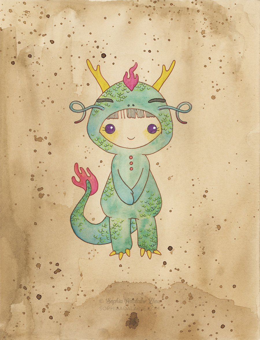 Kigurumi Chinese Zodiac series by Sophia Adalaine // mixed media illustrations Dragon