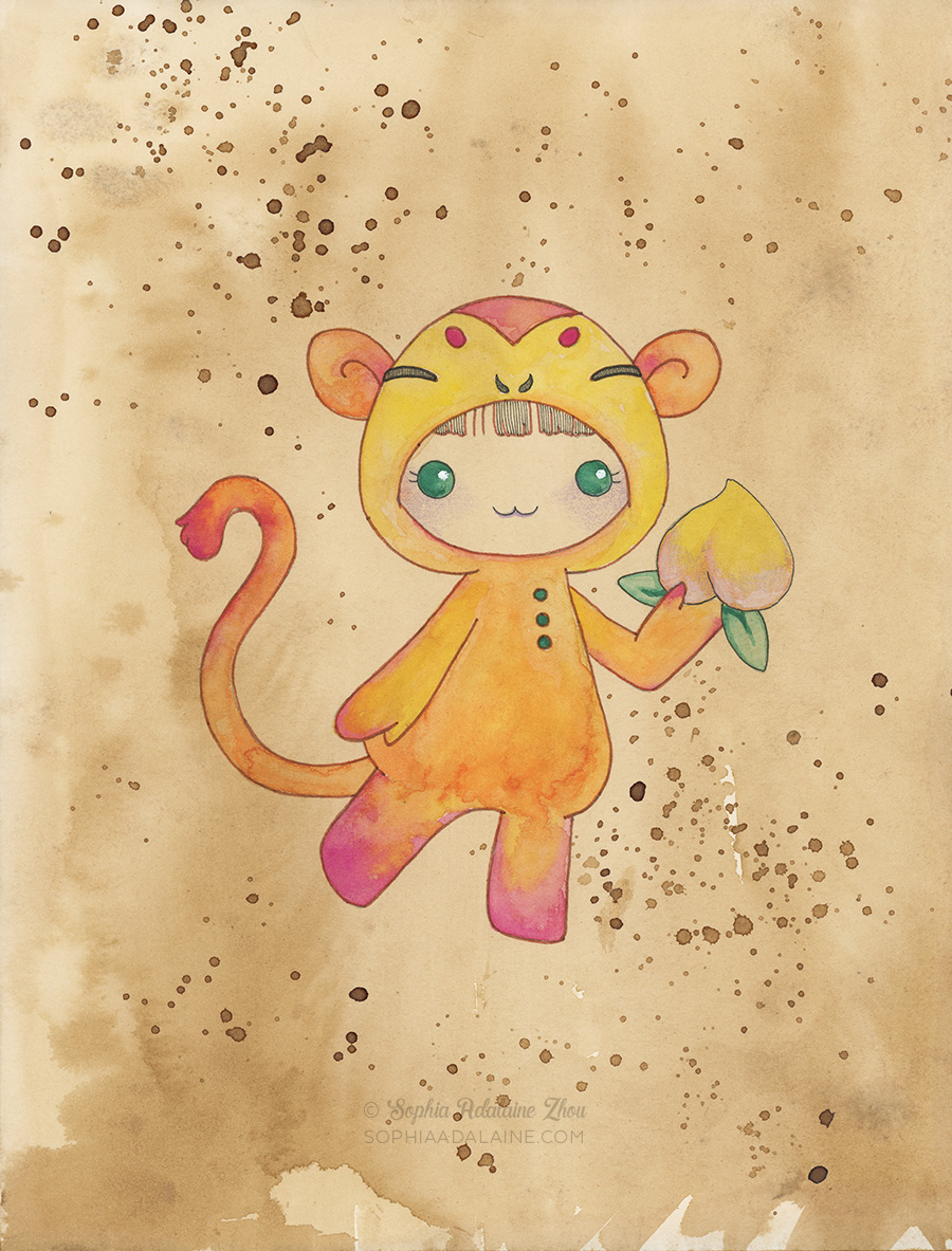 Kigurumi Chinese Zodiac series by Sophia Adalaine // mixed media illustrations Monkey