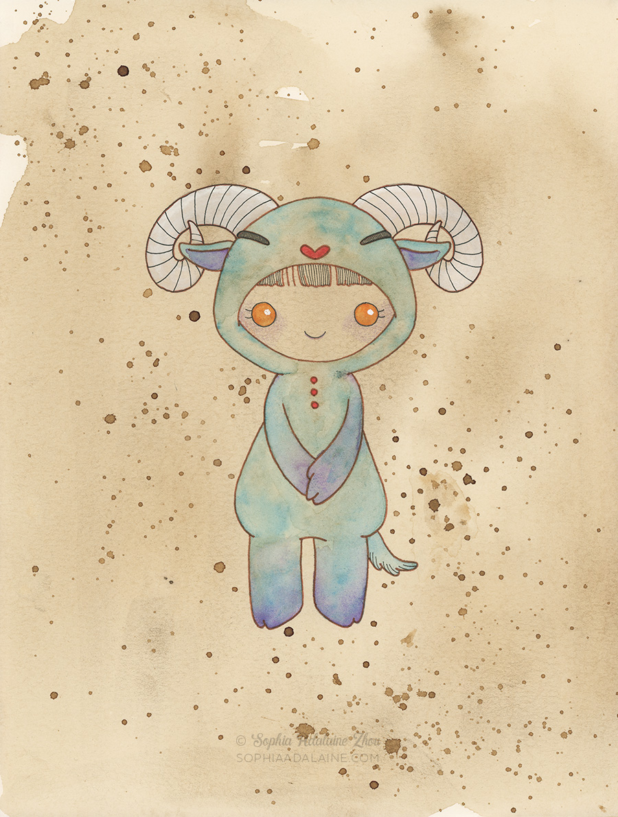 Kigurumi Chinese Zodiac series by Sophia Adalaine // mixed media illustrations Sheep Goat