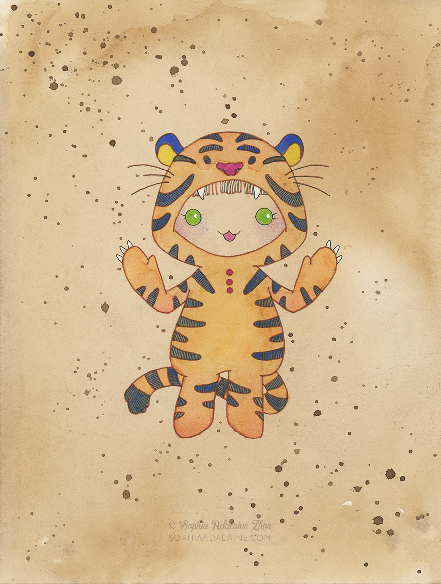 Kigurumi Chinese Zodiac series by Sophia Adalaine // mixed media illustrations Tiger