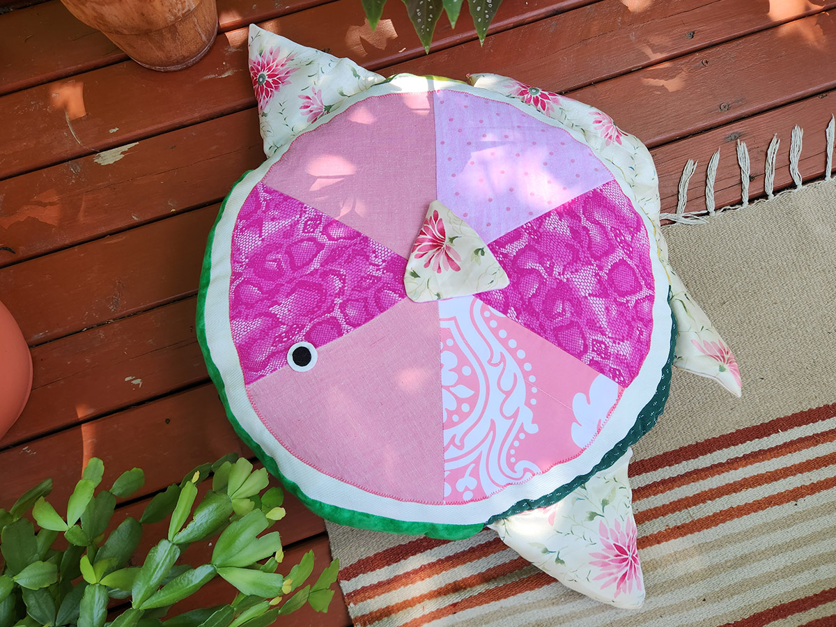 Watermelon Mola Mola Sunfish Zafu cushion handmade by Sophia Adalaine Zhou