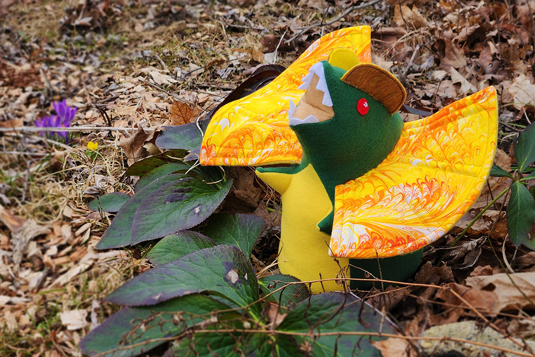 Custom dilophosaurus plush friend art commission by Sophia Adalaine // cute handmade dinosaur stuffed toy
