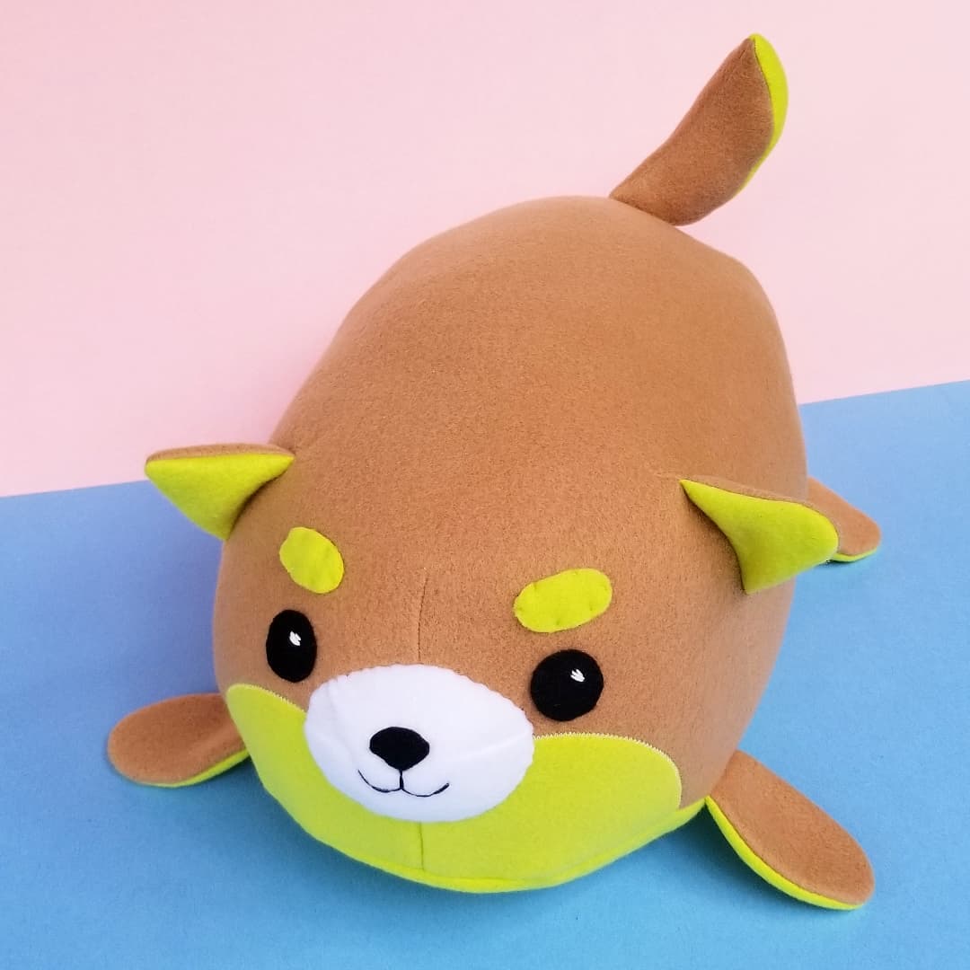 Custom plush toy art commission by Sophia Adalaine // cute handmade Kiwi Shiba Inu