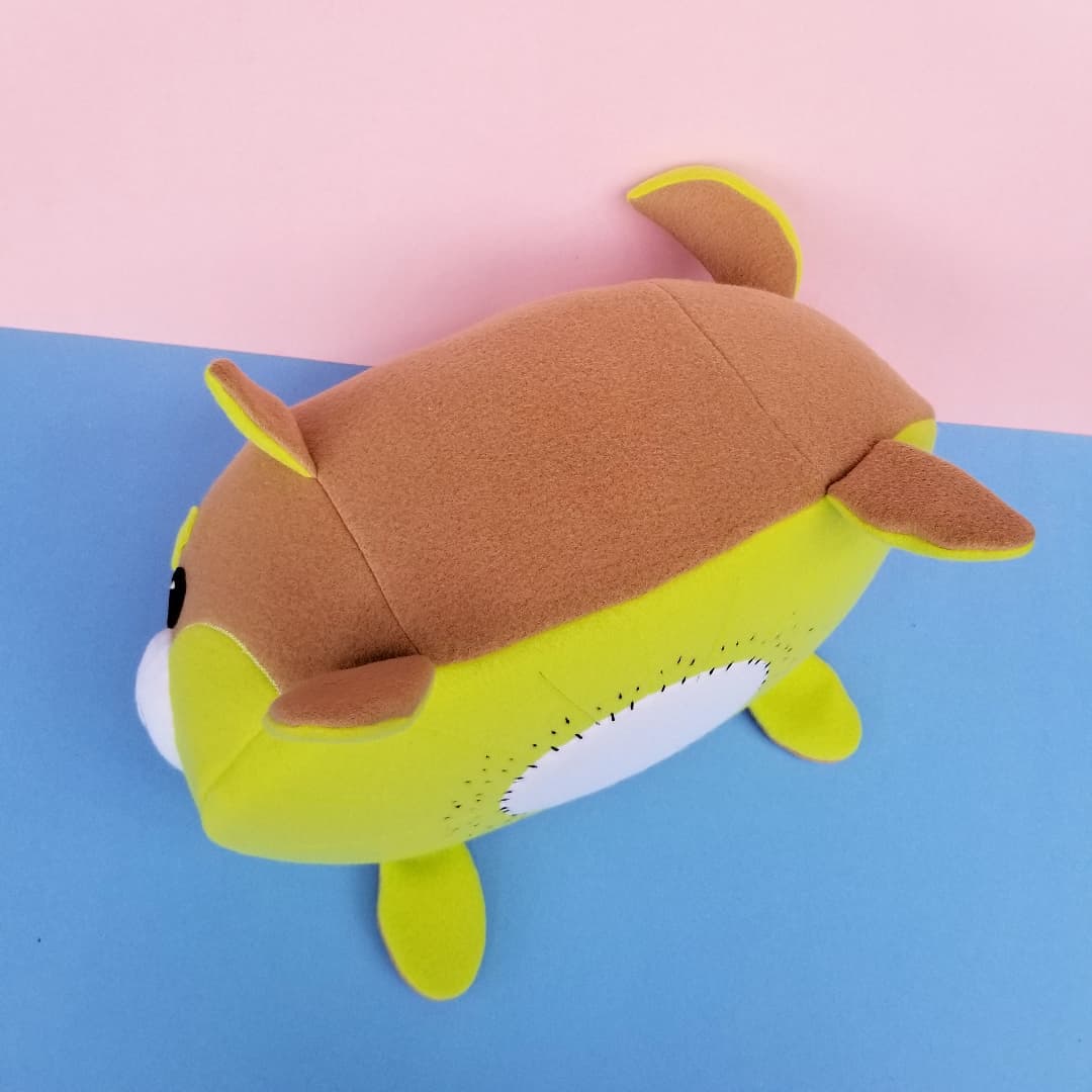 Custom plush toy art commission by Sophia Adalaine // cute handmade Kiwi Shiba Inu