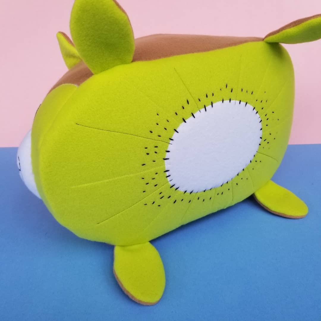 Custom plush toy art commission by Sophia Adalaine // cute handmade Kiwi Shiba Inu