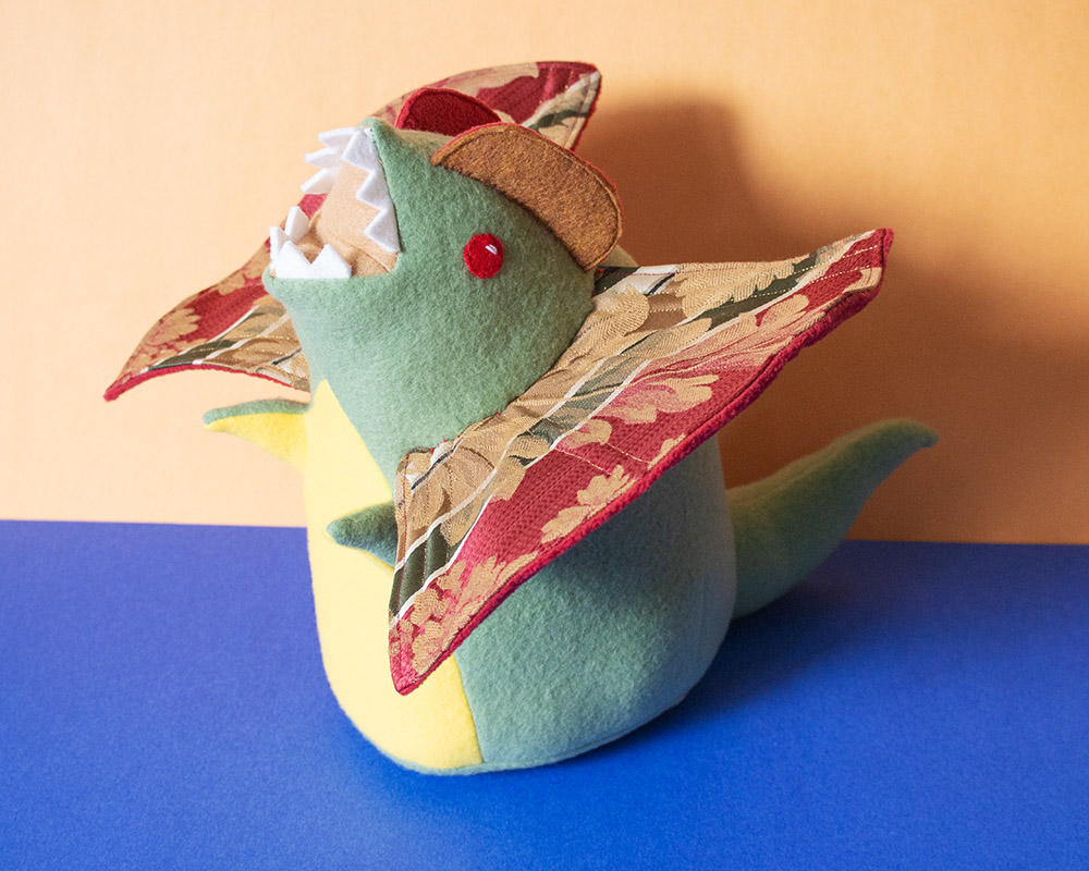Custom dilophosaurus plush friend art commission by Sophia Adalaine // cute handmade dinosaur stuffed toy