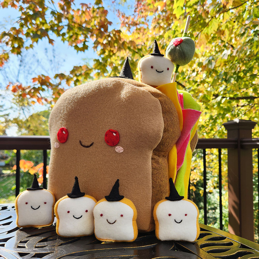 Sandwich Witch and Tiny Toast plush toys by Taneko Says Hello