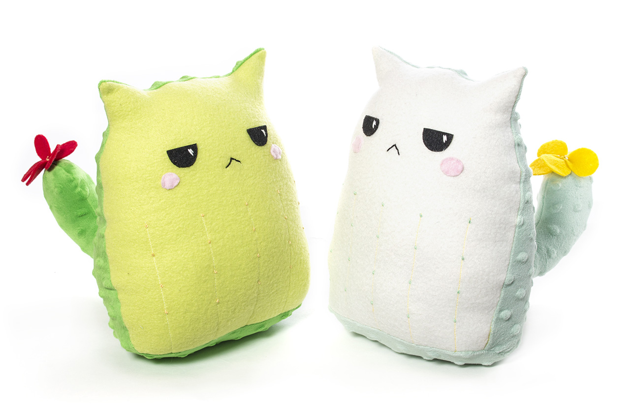 Cactus Cat plush toys by Sophia Adalaine // cute handmade grumpy cactus cats prickly disposition