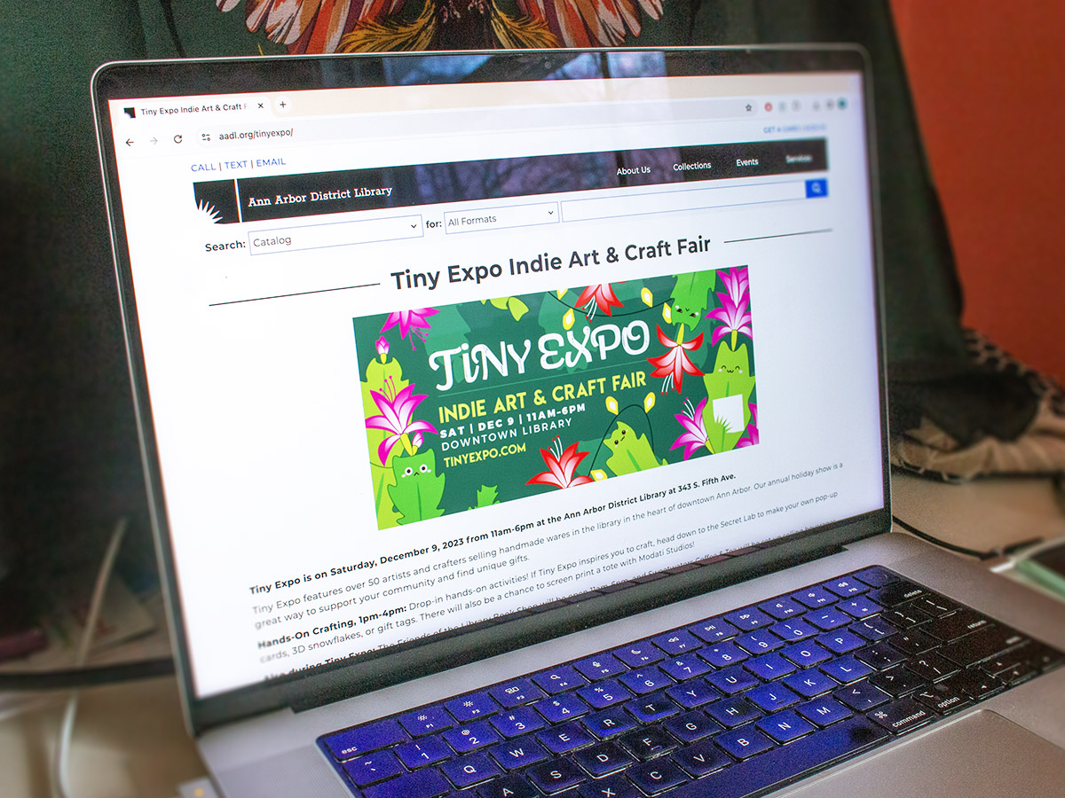 Ann Arbor District Library Tiny Expo event website by Sophia Adalaine // freelance art and design commission