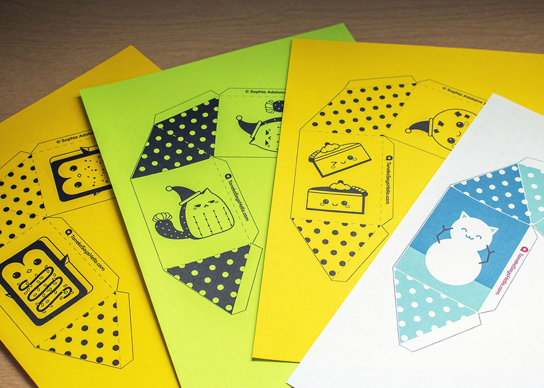 print outs for Taneko Says Hello paper holiday ornaments