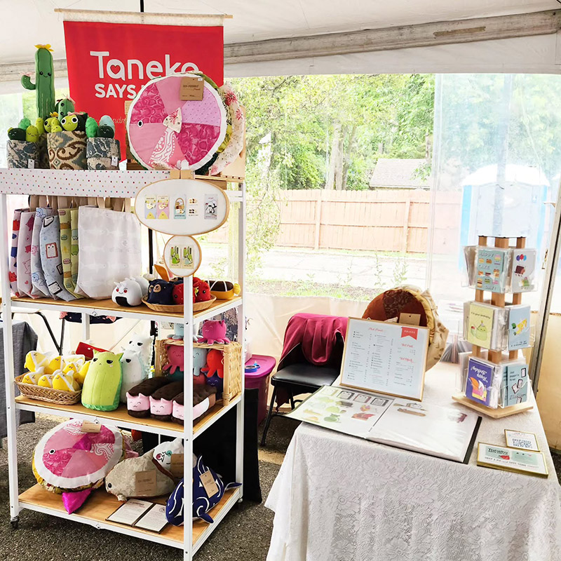 Taneko Says Hello table booth display at DIYpsi