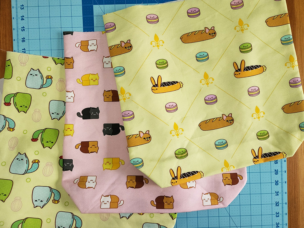 3 work in progress handmade tote bags