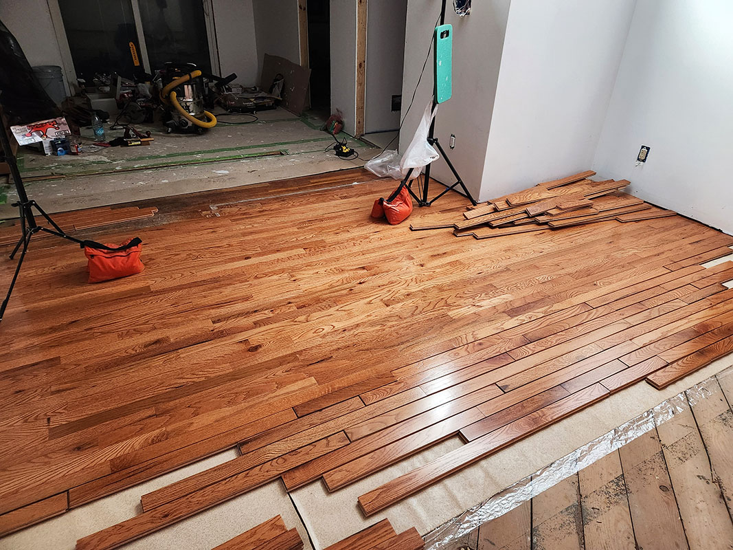 work in progress for red oak hardwood flooring