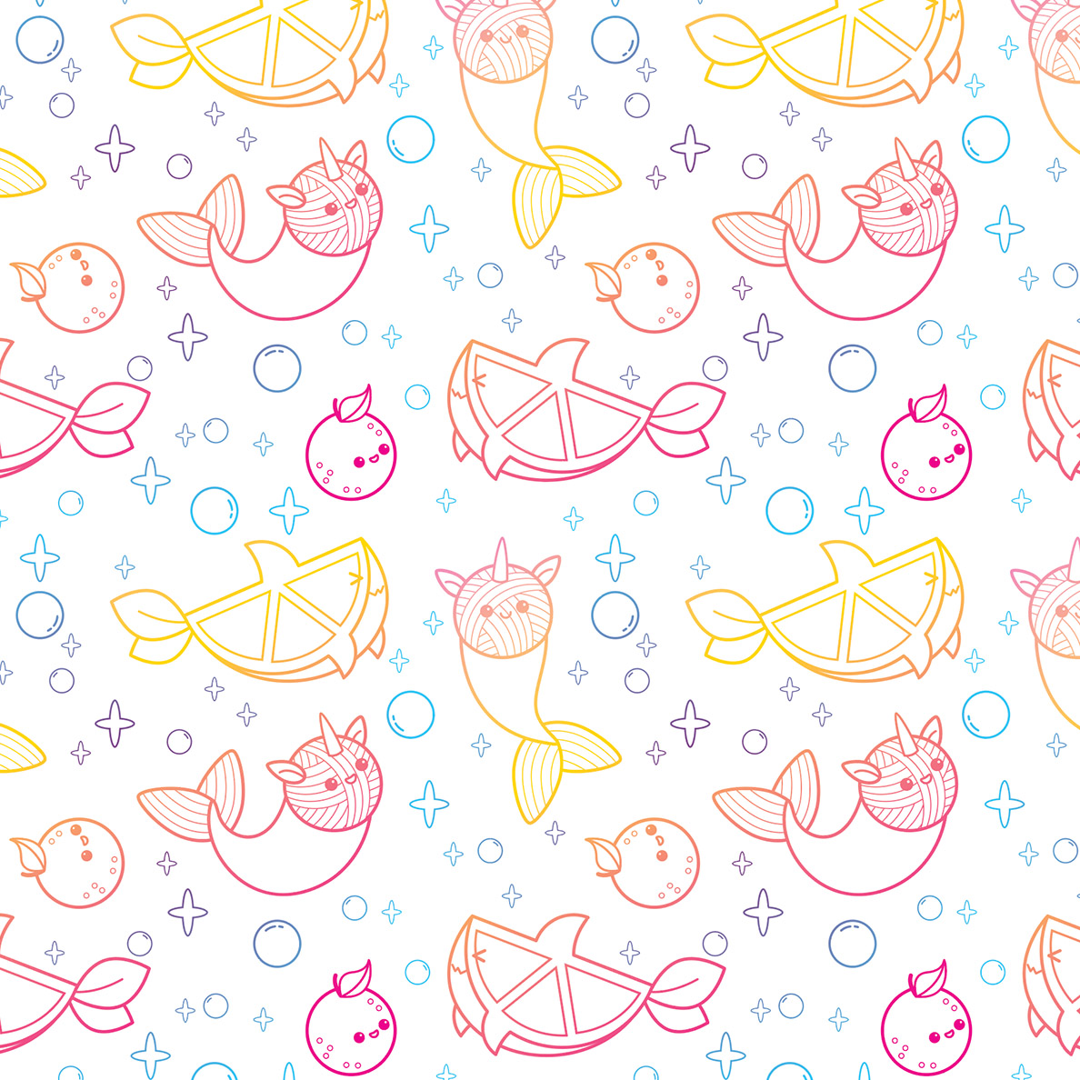 Custom pattern art of Lemon Sharks and Yarnicorns by Sophia Adalaine