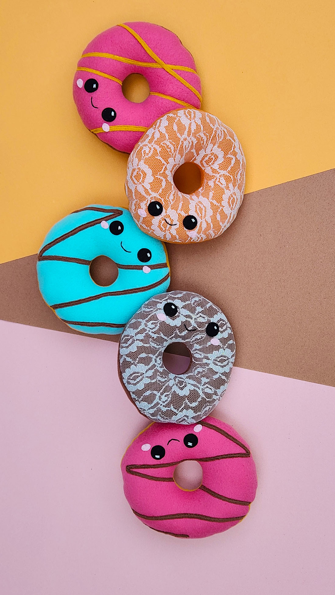 five handmade donut plush toys // Substrate Coffee X Taneko Says Hello
