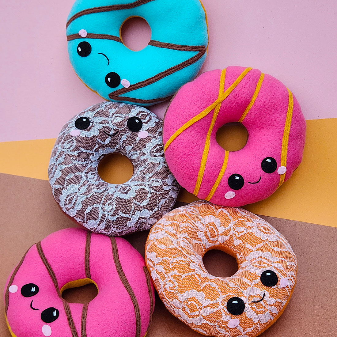 five handmade donut plush toys // Substrate Coffee X Taneko Says Hello