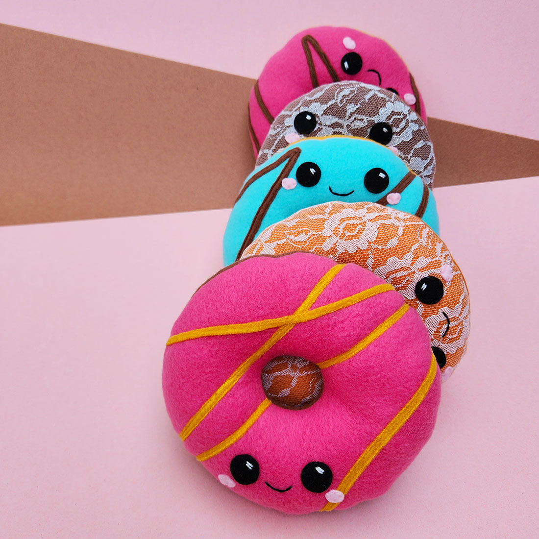 five handmade donut plush toys // Substrate Coffee X Taneko Says Hello