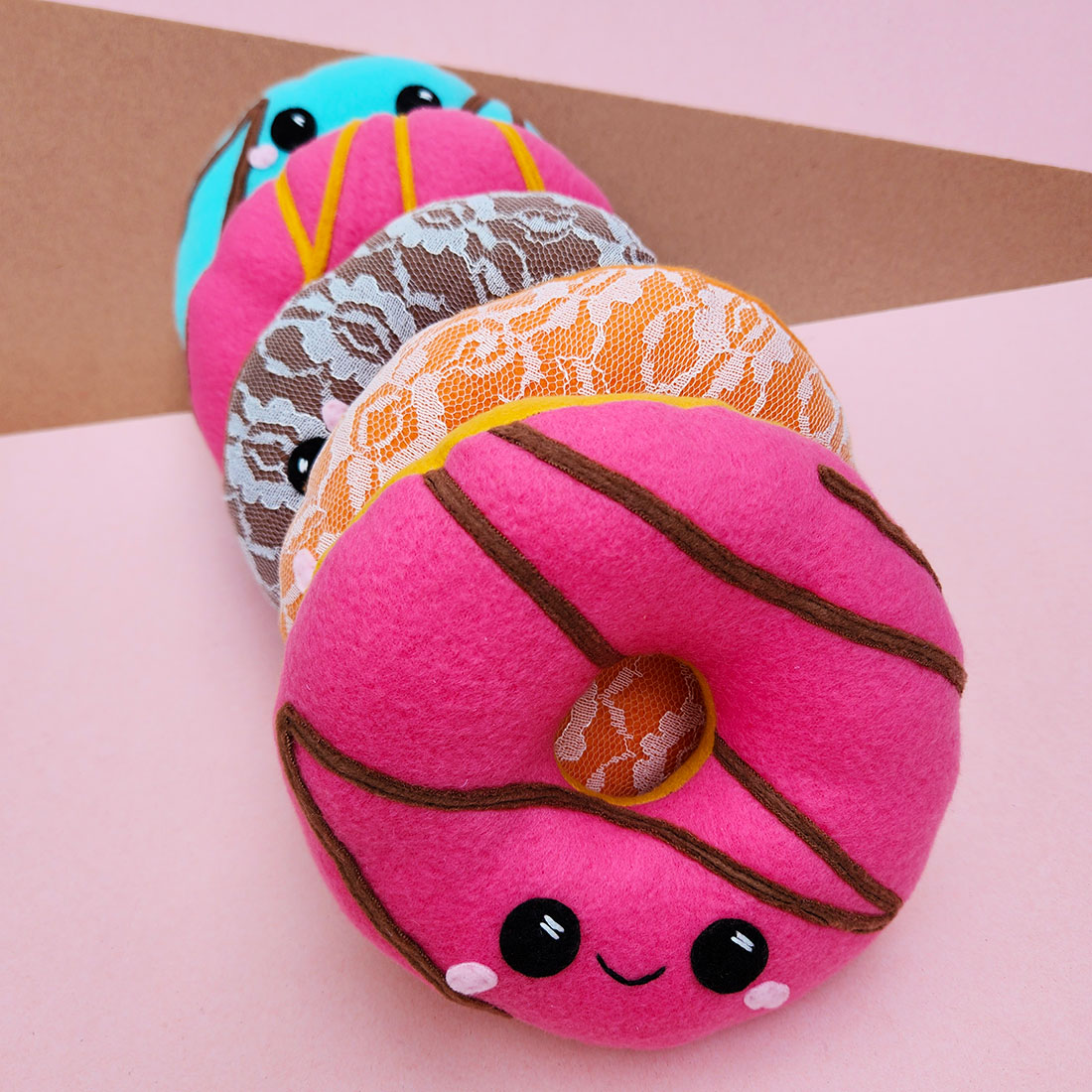 five handmade donut plush toys // Substrate Coffee X Taneko Says Hello