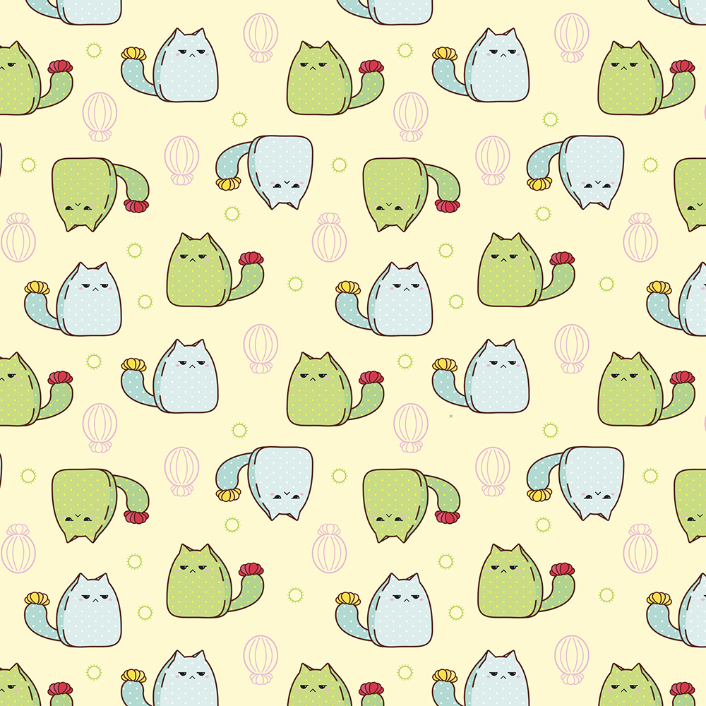 Surface pattern design of Cactus Cats // Sophia Adalaine at Taneko Says Hello