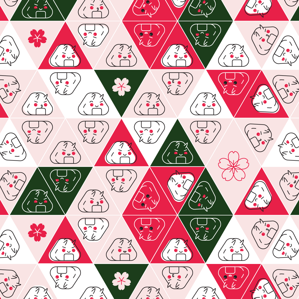 Surface pattern design of Onigiri Demon Rice Balls // Sophia Adalaine at Taneko Says Hello