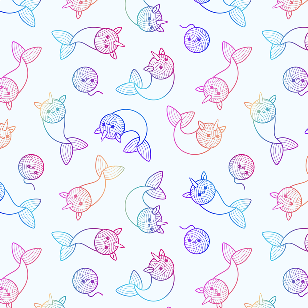 Surface pattern design of Yarnwhals, Unicorns of the Sea // Sophia Adalaine at Taneko Says Hello