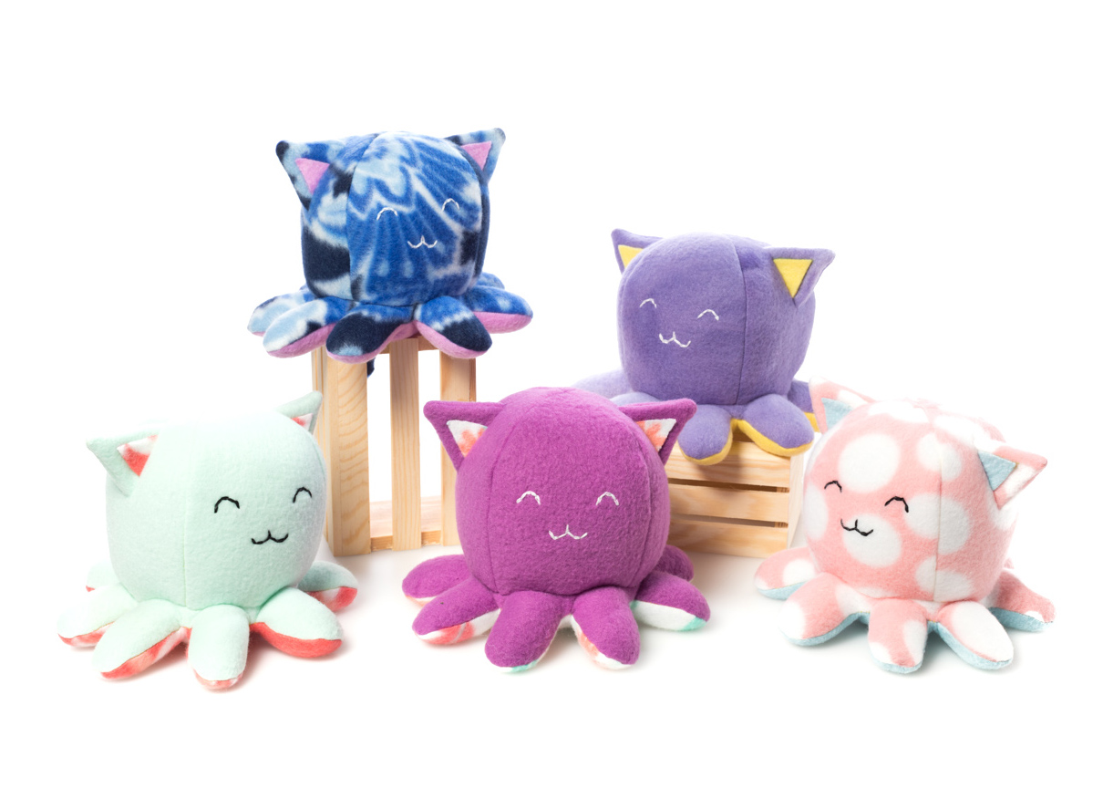 Floral Taneko plushies by Sophia Adalaine // octopus cat octocat handmade plush toy