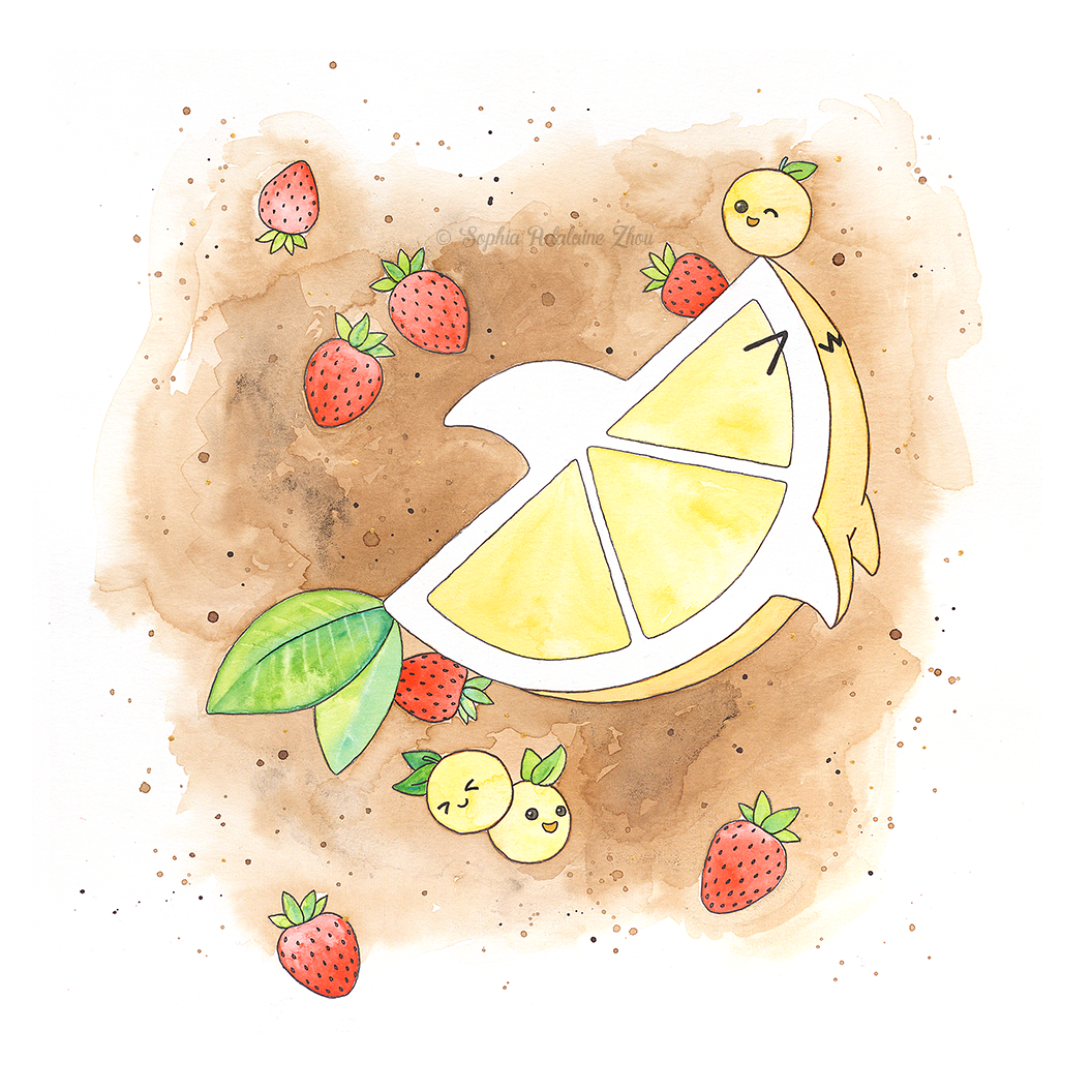 Lemon Shark Character illustration series by Sophia Adalaine // mixed media pun illustrations