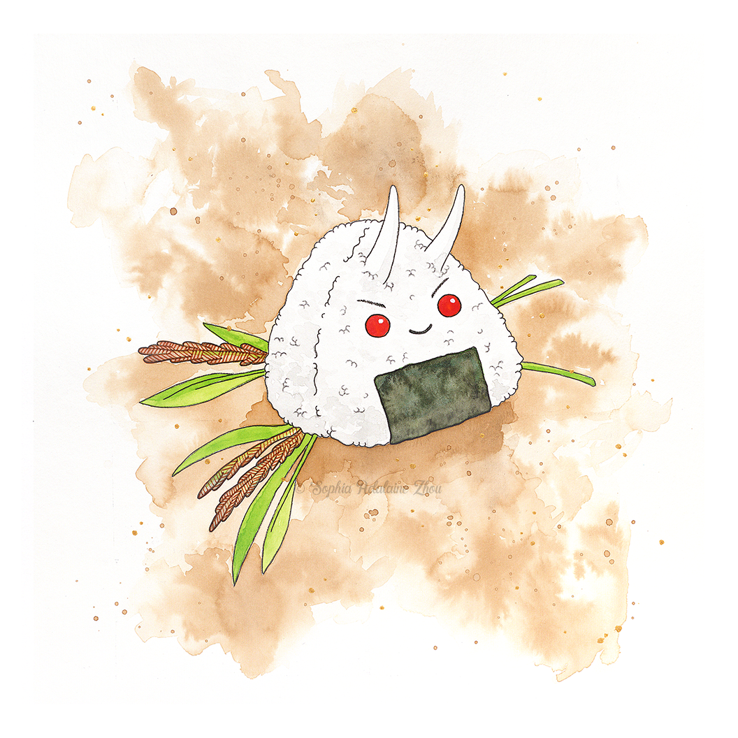 Oni-giri Character illustration series by Sophia Adalaine // mixed media pun illustrations