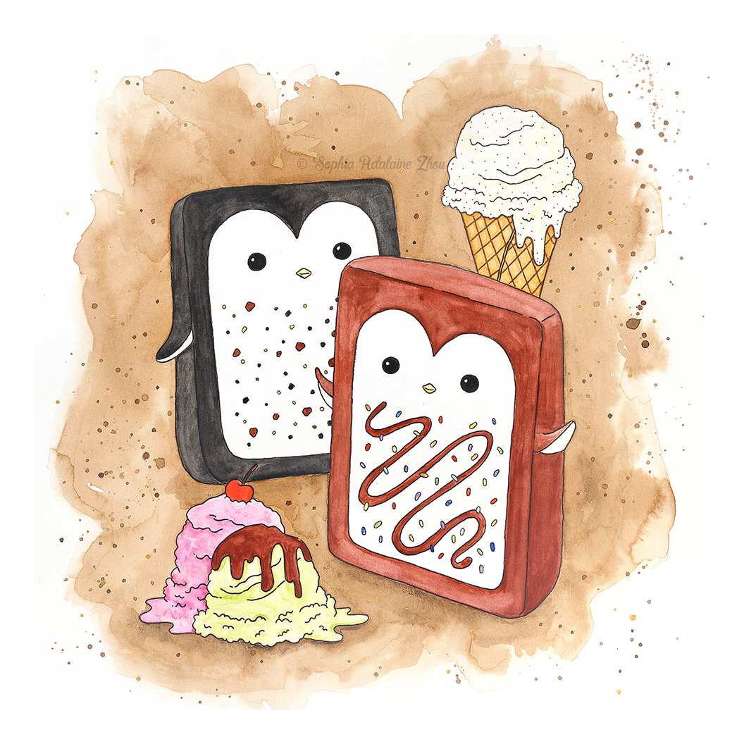 Chocolate Chip Cookie and Macaron Character illustration series by Sophia Adalaine // mixed media pun illustrations